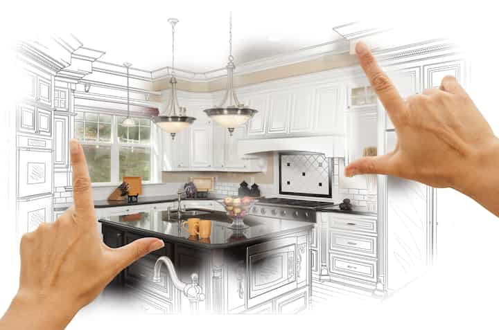 A kitchen renovation design with an open floor plan, featuring a large island and modern appliances in Waco